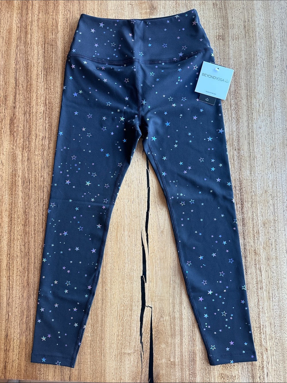NWT Beyond Yoga Women's Black Star Print Leggings - Small